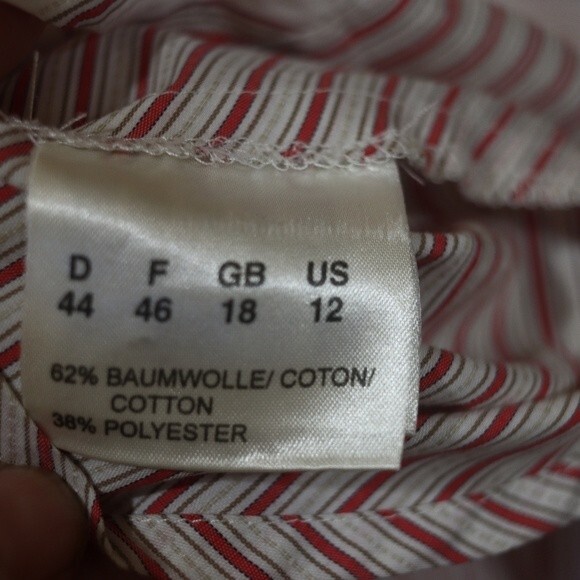 Olsen Europe Red White Striped Button Down Blouse Shirt Cotton Blend Size 12 - Picture 10 of 11
